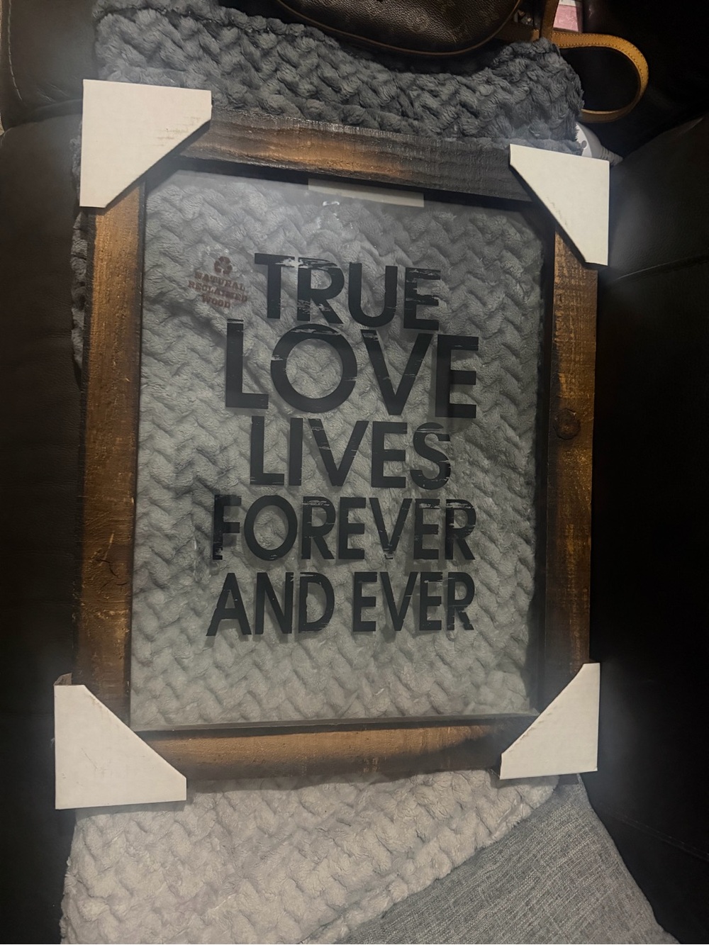 True Love Lives Forever and Ever Framed Wall Art - Brown Frame, Black Text